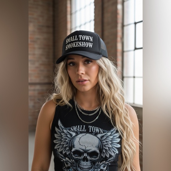 NWT Small Town Smokeshow Trucker Mesh Snap Back Hat Cap Black main image 6